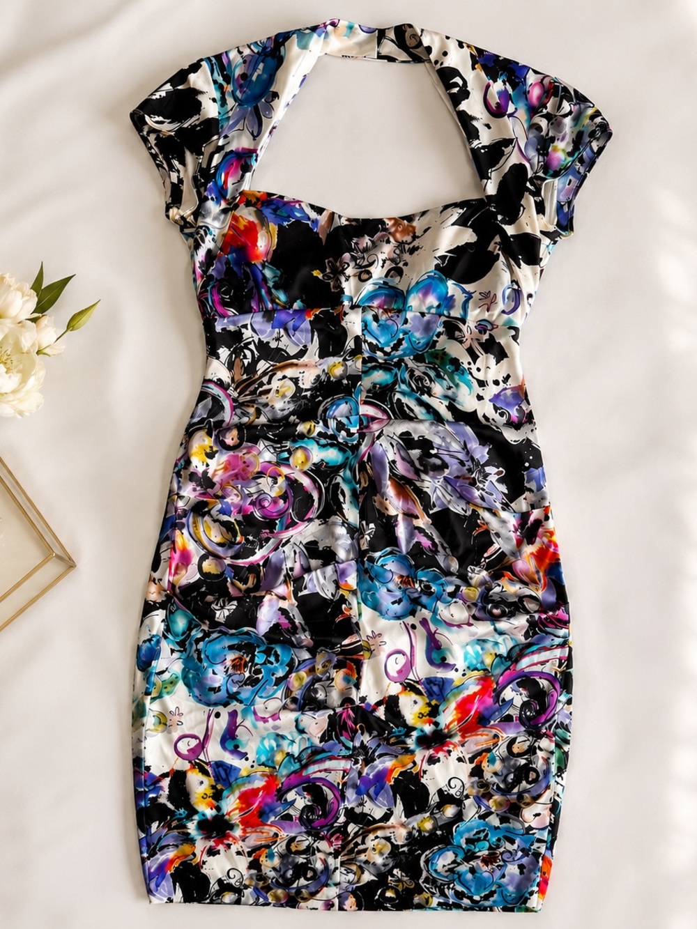 Cache Silk Floral Sheath Dress Size 8 Bodycon Cocktail Party Made in USA - Picture 2 of 10